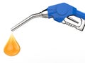 Blue gas pump nozzle with oil drop Royalty Free Stock Photo