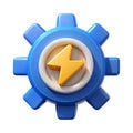 Blue gear icon with yellow lightning bolt, 3d render for efficient power settings Royalty Free Stock Photo