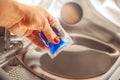 Blue gel in hand for washing Royalty Free Stock Photo