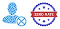 Blue Gem Collage Delete User Icon and Textured Bicolor Zero Rate Seal