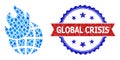 Blue Gem Collage World Fire Icon and Distress Bicolor Global Crisis Seal