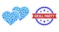 Blue Gem Composition Love Hearts Icon and Distress Bicolor Grill Party Stamp