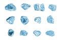 Blue gem stones white background isolated closeup, crushed ice cubes set, rough diamonds collection, raw brilliants texture Royalty Free Stock Photo