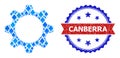 Blue Ethereum Collage Gearwheel Icon and Scratched Bicolor Canberra Stamp