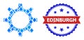 Blue Gemstone Composition Cogwheel Icon and Textured Bicolor Edinburgh Stamp