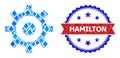 Blue Gemstone Mosaic Cog Icon and Textured Bicolor Hamilton Stamp Seal