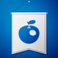 Blue Genetically modified apple icon isolated on blue background. GMO fruit. White pennant template. Vector