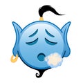Blue genie cartoon emoji with exhaling face Royalty Free Stock Photo