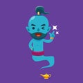 The Blue Genie is snapping his finger. Isolated Vector Illustration