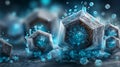 blue geometric crystal structure with glowing particles Royalty Free Stock Photo