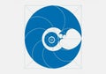 Blue geometric design inspired by the Fibonacci spiral. The pattern features a series of concentric Royalty Free Stock Photo