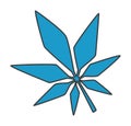 Blue geometric leaf vector illustration flat style abstract symmetrical design depicting a stylized plant leaf in a