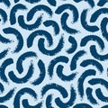 Blue geometric lines seamless pattern. Wavy squiggle brush strokes texture background Royalty Free Stock Photo