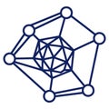 Blue geometric molecular structure with interconnected nodes and lines forming a complex network pattern Royalty Free Stock Photo