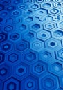 Blue geometric pattern with a series of interlocking hexagons creating a three- Royalty Free Stock Photo