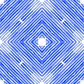 Blue Geometric Watercolor. Adorable Seamless Pattern. Hand Drawn Stripes. Brush Texture. Terrific Chevron Ornament. Fabric Cloth