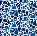 Blue geometry pattern with watercolor painted mosaic shapes. Vector seamless background Royalty Free Stock Photo