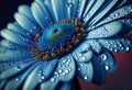 Blue gerbera flower macro shot of a water drops falling on a flower petals. Generative ai Royalty Free Stock Photo