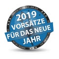 Blue German Glossy Button New Years Resolution 2019 With Firecracker And Stars - Vector Illustration - Isolated On White Backgroun