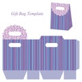 Blue gift bag template with stripes and dots