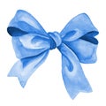 Blue Gift bow. Watercolor illustration