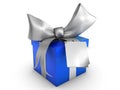 Blue gift box with blank tag Royalty Free Stock Photo