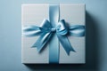 blue gift box with blue bow on blue background. Ai generative