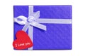 Blue gift box with heart and text I love you. Isolated on white background Royalty Free Stock Photo