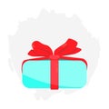 Blue gift box icon with red ribbon in flat style. Present package vector illustration EPS 10 on white background Royalty Free Stock Photo