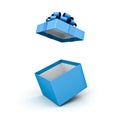 Blue gift box or open present box with blue ribbon and bow isolated on white background with shadow minimal concept 3D rendering Royalty Free Stock Photo