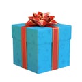 Blue gift box with red bow and ribbon, blue present 3d rendering Royalty Free Stock Photo