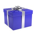 Blue gift box with silver ribbon Royalty Free Stock Photo