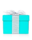 Blue gift box with silver ribbon and bow Royalty Free Stock Photo