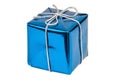 Blue gift box with silver ribbon Royalty Free Stock Photo