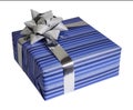 Blue gift box with silver ribbon isolated on white background Royalty Free Stock Photo