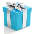 Blue gift box with silver ribbon Royalty Free Stock Photo