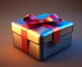 Blue gift box tied with a red ribbon. Realistic blue gift boxes