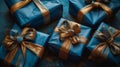 Blue gift boxes with golden ribbons Royalty Free Stock Photo