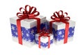 Blue gift boxes with red ribbon Royalty Free Stock Photo