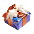 Blue gift packing tied by ribbon