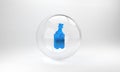 Blue Glass bong for smoking marijuana or cannabis icon isolated on grey background. Glass circle button. 3D render