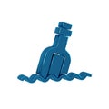 Blue Glass bottle with a message in water icon isolated on transparent background. Letter in the bottle. Pirates symbol.