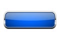Blue glass button. Shiny rectangle 3d web icon