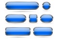 Blue glass buttons with chrome frame. 3d icons Royalty Free Stock Photo