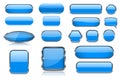 Blue glass buttons. Collection of 3d icons with and without chrome frame Royalty Free Stock Photo