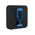 Blue Glass of champagne icon isolated on transparent background. Black square button. Royalty Free Stock Photo