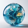 A blue glass globe with a map of the world on it, clipart on white background. Royalty Free Stock Photo