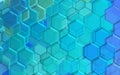 Blue glass hexagons in geometric background