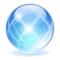 Blue glass orb, round crystal vector illustration