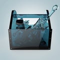 Blue glass toolbox with sapphire tools inside, wrench, spanner, hammer, screwdriver. high quality rendering Royalty Free Stock Photo